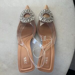 ZARA Embellished Vinyl Rhinestone transparent heels